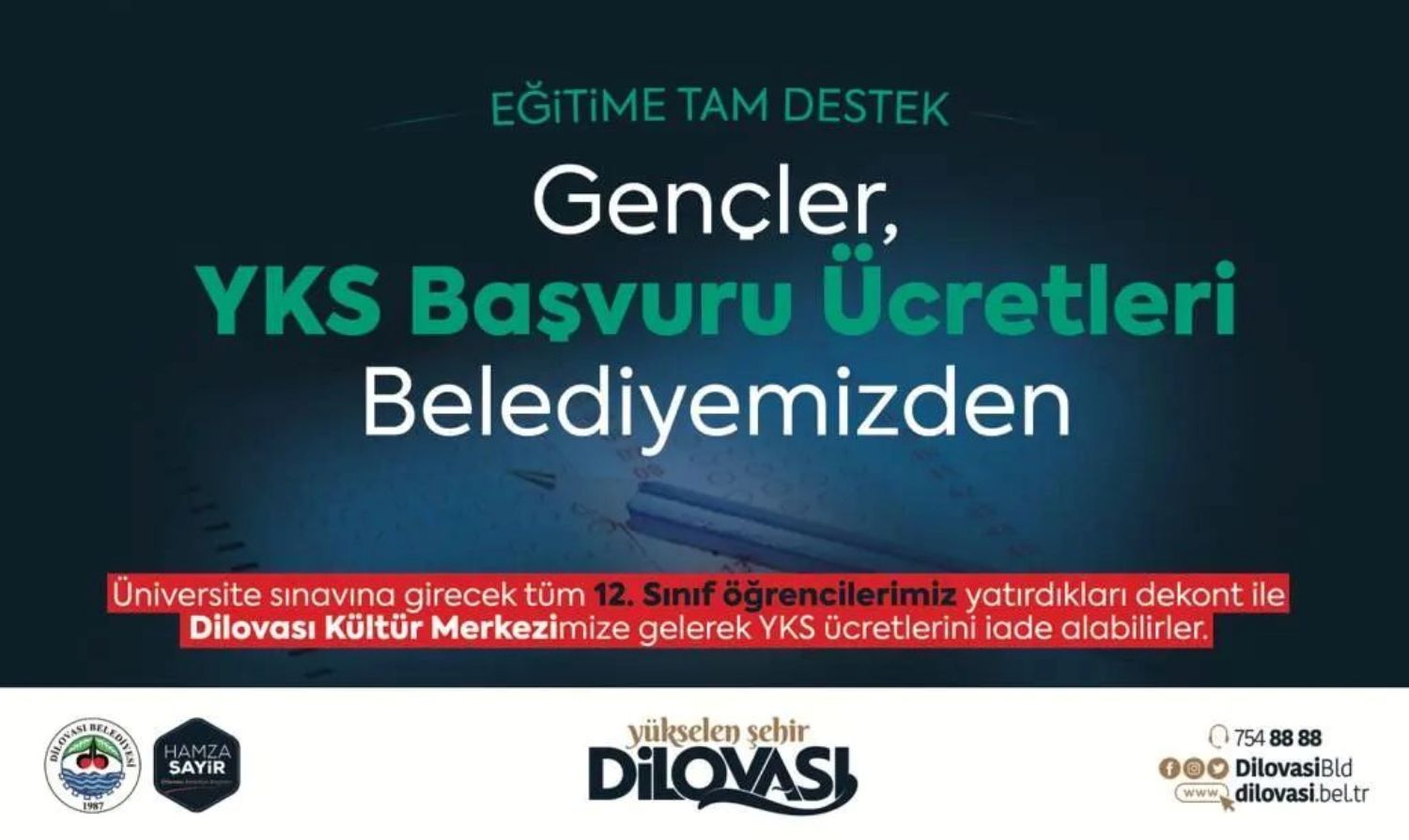 Dilovas Belediyesinden rencilere YKS creti Destei
